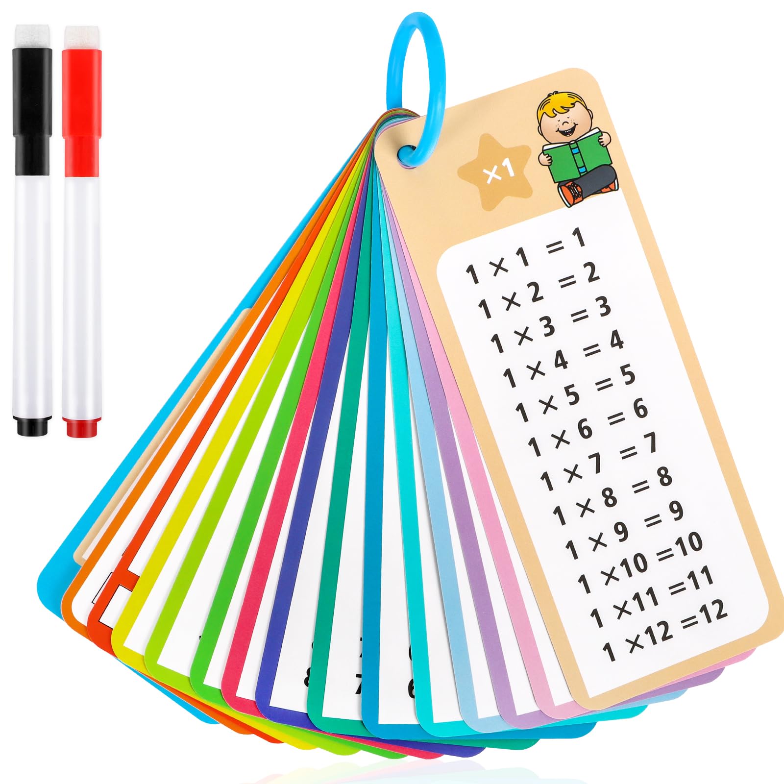 Times Tables Flash Cards, 1-12 Times Tables, Multiplication Flash Cards for Kids, Addition Flash Card with 2 Dry Erase Pens, Educational Math Flashcards for 1st to 3rd Grades (A, One Size)