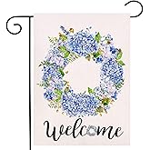 Welcome Blue Hydrangea and Berries Wreath Small Garden Flag Vertical Double Sided 12 x 18 Inch Summer Burlap Yard Décor