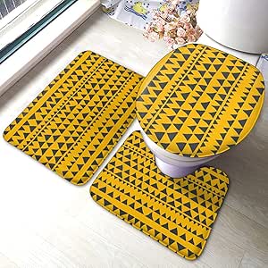 Mustard Yellow Tribal Geometric Pattern Bathroom Rugs and Mats Sets ...