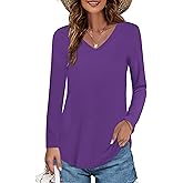 Elesomo Womens T Shirts V Neck Summer Short/Long Sleeve Cotton Tops Tees