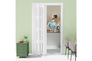 FIVAZ 24/30/32/36×80in PVC Waterproof Accordion Door, Light-Filtering & Private Folding Doors - No Bottom Track & Smooth Sliding Multifold Interior Doors, White & Cuttable