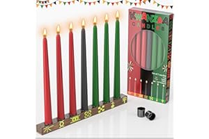 Brbecon Kwanzaa Decorations - Kwanzaa Kinara Set Kwanzaa Candle Holder with 3 Red 3 Green 1 Black Kwanzaa Candles Double Sided Wooden Kwanzaa Candle Holder for Africa Celebration Holiday