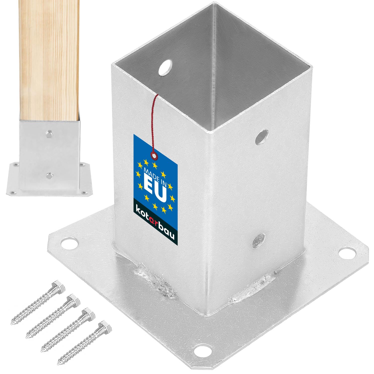 KOTARBAU® Fence Post Support - Galvanised Steel - 80x80 mm (3.15x3.15 inches) - Silver - Bolt Down Post Support - Heavy Duty - Outdoor Use