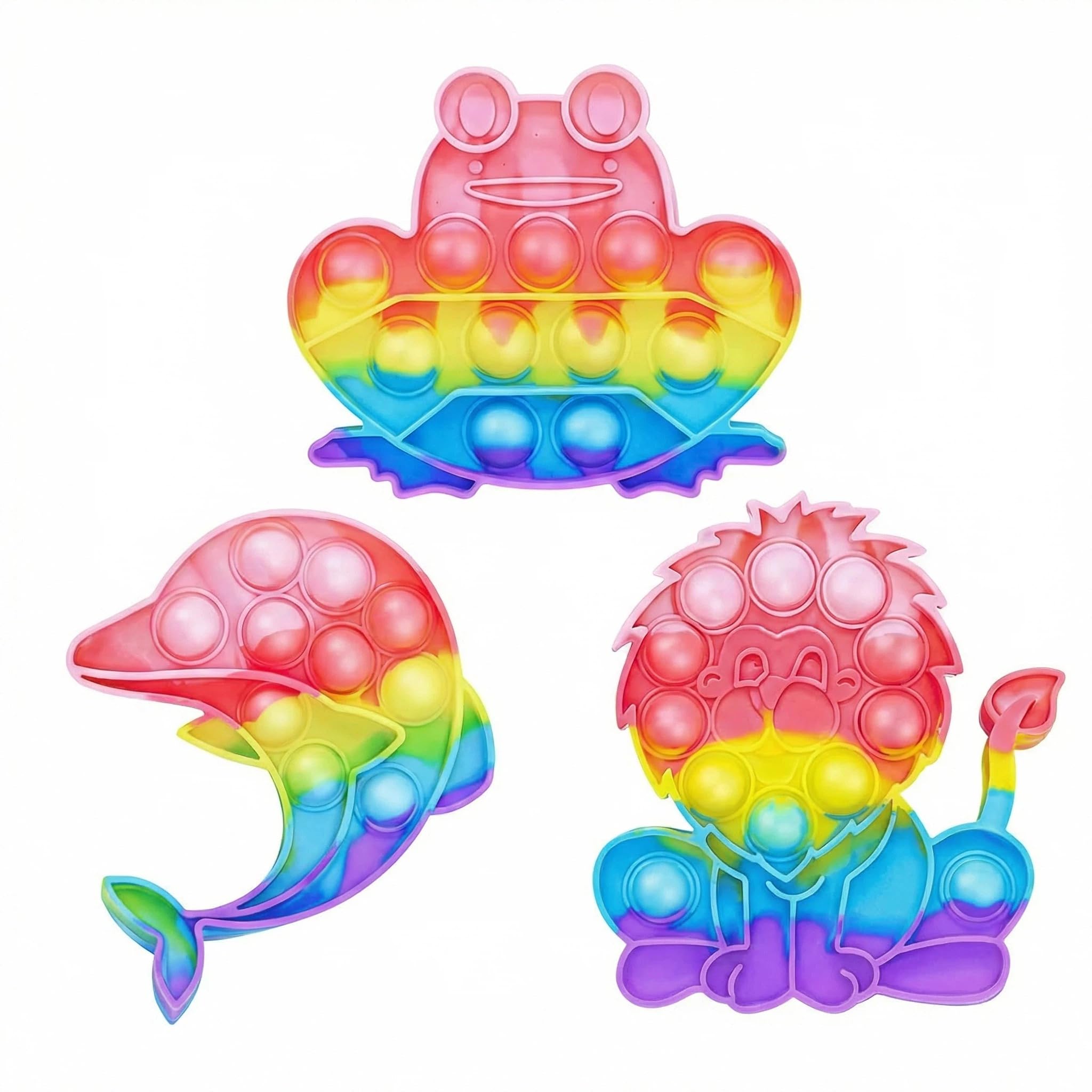 3PCS Pop It Fidget Toys Poppet Fidget Toy Animal Sensory Push Bubble Popper Pack for Kids & Adults Stress Relief Silicone Fidget Toy for Anxiety Travel Classroom Christmas Birthday Present (SETB)