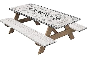 3Pcs/Set Picnic Table Cover with Bench Covers 72x30 Inch Waterproof ＆ Oil Resistant Fitted Picnic Table Covers Windproof Elas