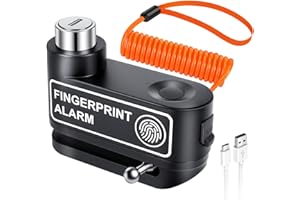 YBLNTEK Motorcycle Disc Brake Lock with Alarm, Fingerprint Anti-Theft Motorcycle Lock Rechargeable, 7mm Pin Disc Locks with 5ft Reminder Cable for Motorbike Scooter Bikes