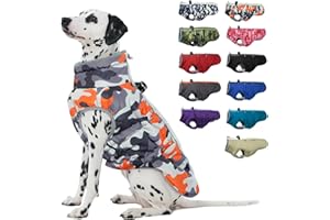 IKIPUKO Orange-Camouflage Dog Winter Snow Jacket - X-Large, Water-Resistant, Reflective, Adjustable for Large Dogs