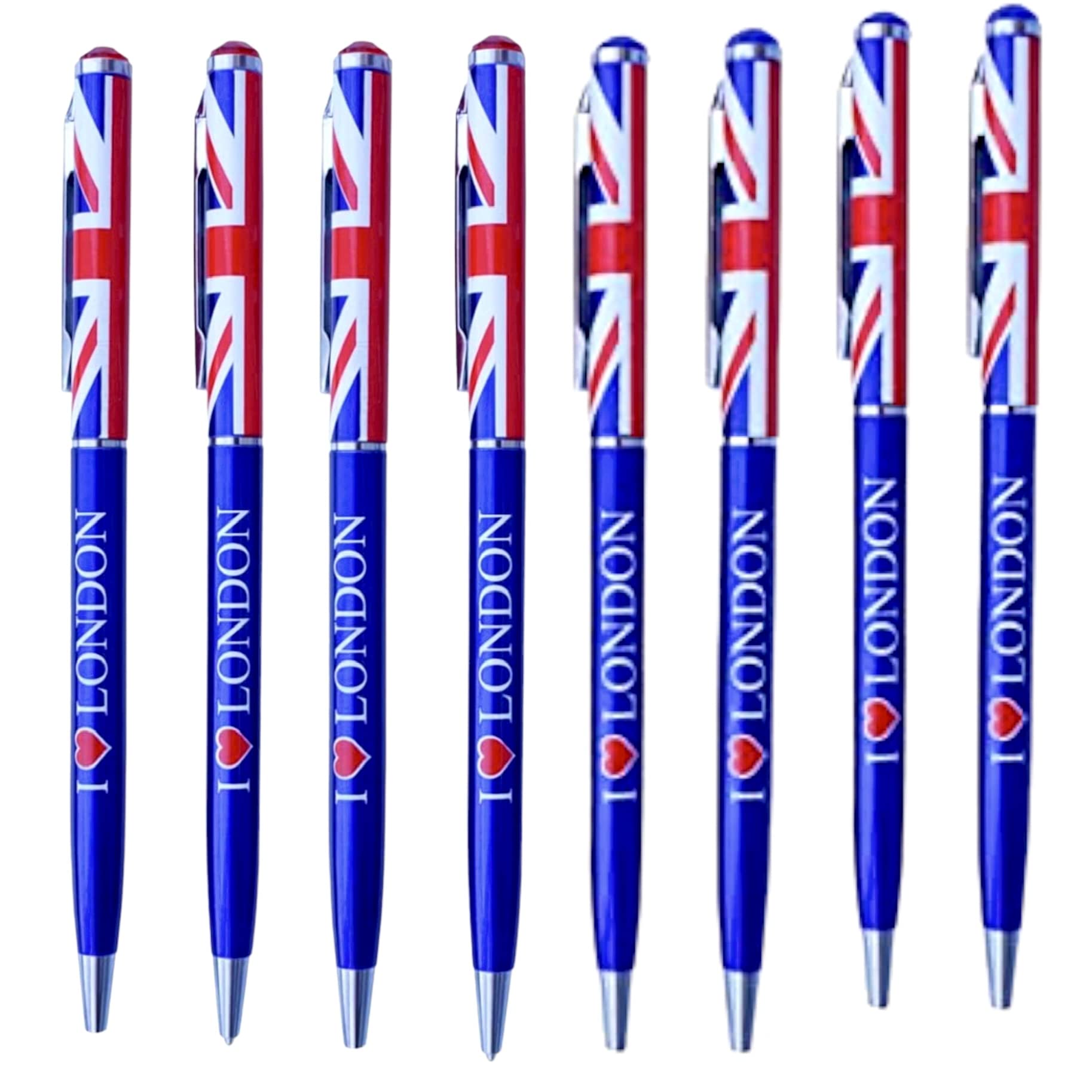 Souvenirs London Union Jack Blue I Love London Pens Set of 8 British Gift Pens