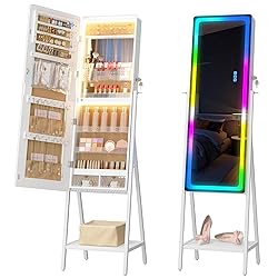 LVSOMT RGB LED Jewelry Mirror Cabinet, Standing