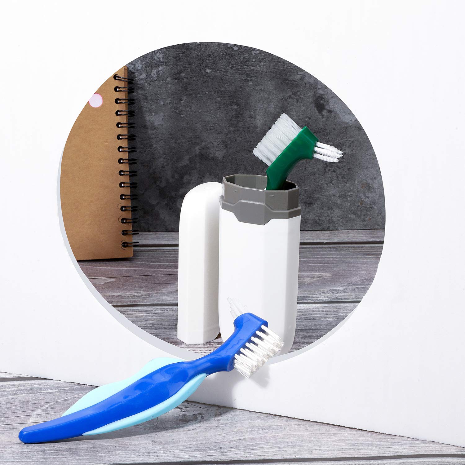 6 Pieces Hard Denture Brush Denture Toothbrush Cleaning Brush with White Carrying Case for False Teeth Cleaning (Red, Green and Blue) : Beauty