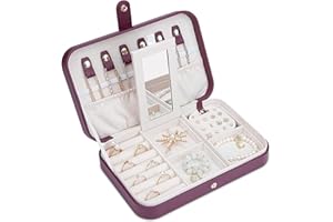 V-LAFUY Travel Jewelry Case with Mirror Portable Organizer Small Jewellery Box Snap Closure Gift for Women for Earrings Rings