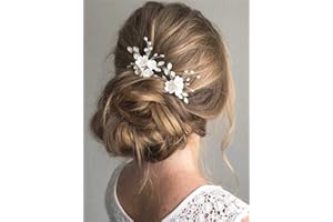 Fstrend Bridal Wedding Hair Pins Silver Sparkly Rhinestones Pearls Flower Hair Pin Bride Hairpieces Gorgeous Hair Accessories for Women(Pack of 2) (Silver)