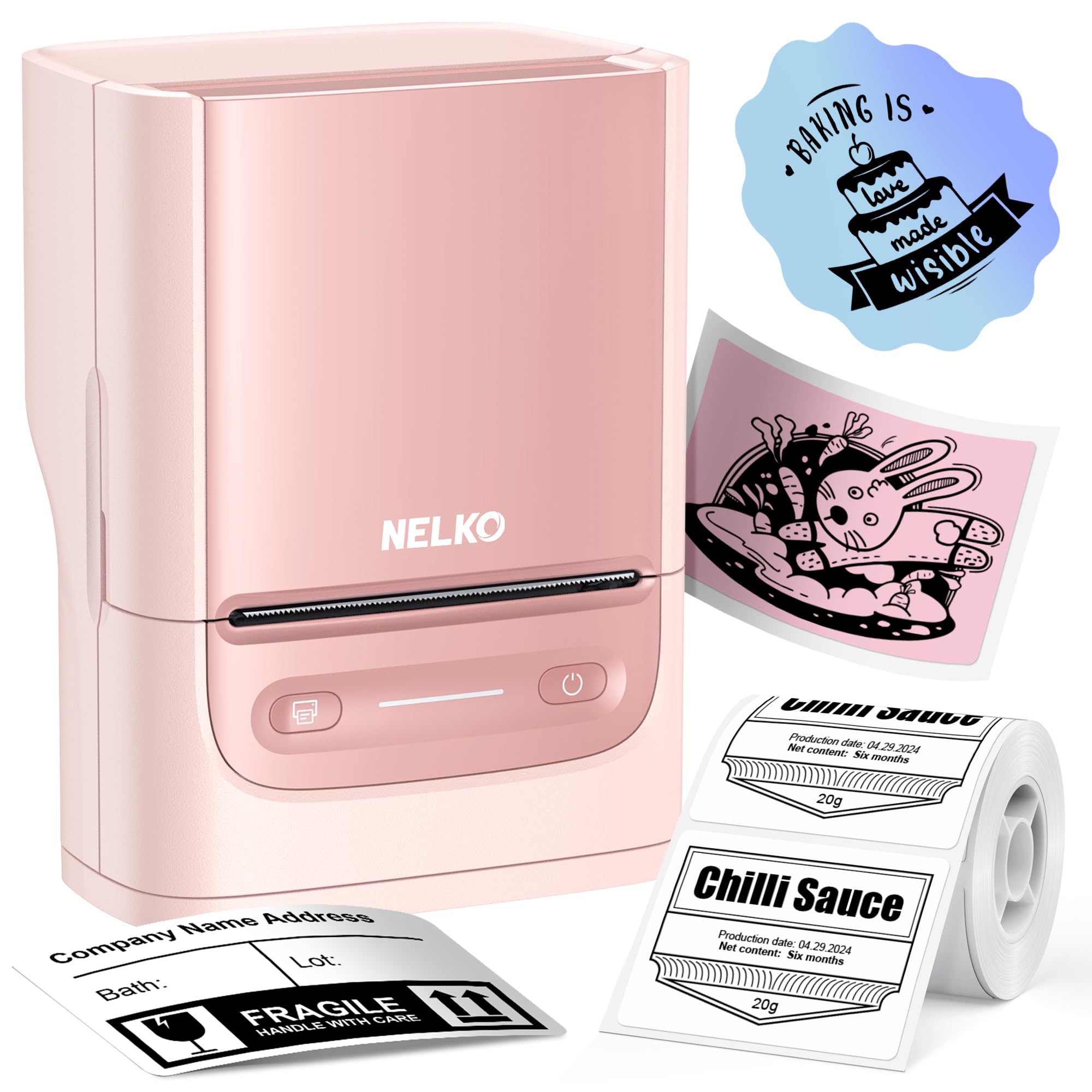 Photo 1 of Nelko PM220 Bluetooth Label Maker Machine with Tape, 2 Inch Portable Thermal Printer for Small Business, Address, Logo, Clothing, Sticker Printer for Phones & PC, Pink`