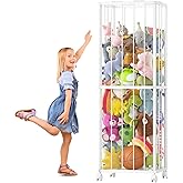 Fixwal Stuffed Animal Storage Zoo Metal Tube Extra Large Plushies Storage Stuffed Animals Holder Kids Toy Organizers and Storage with Elastic Band and Net for Playroom Bedroom White 61 x 17 x 12.6
