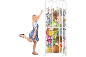 Fixwal Stuffed Animal Storage Zoo Metal Tube Extra Large Plushies Storage Stuffed Animals Holder Kids Toy Organizers and Storage with Elastic Band and Net for Playroom Bedroom White 61 x 17 x 12.6