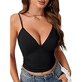 LYANER Women's V Neck Spaghetti Straps Sleeveless Crop Cami Tops