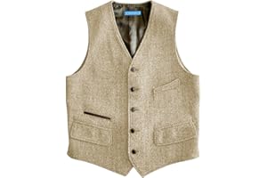 SOLOVEDRESS Mens Vintage Classic Herringbone Pattern Suit Vest V Neck Casual Wool Blend Waistcoat for Men