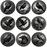 ANATTASOUL Gothic Black Raven Wooden Coasters Set of 9 Bulk(3.9