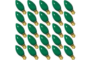 LNGUISTIC 25 Pack C9 Green Christmas Light Bulbs, C9 Outdoor Christmas Replacement Bulbs with C9/E17 Intermediate Base, 7 Watt Night Lights, C9 Incandescent Light Bulbs for Christmas Outdoor String Lights