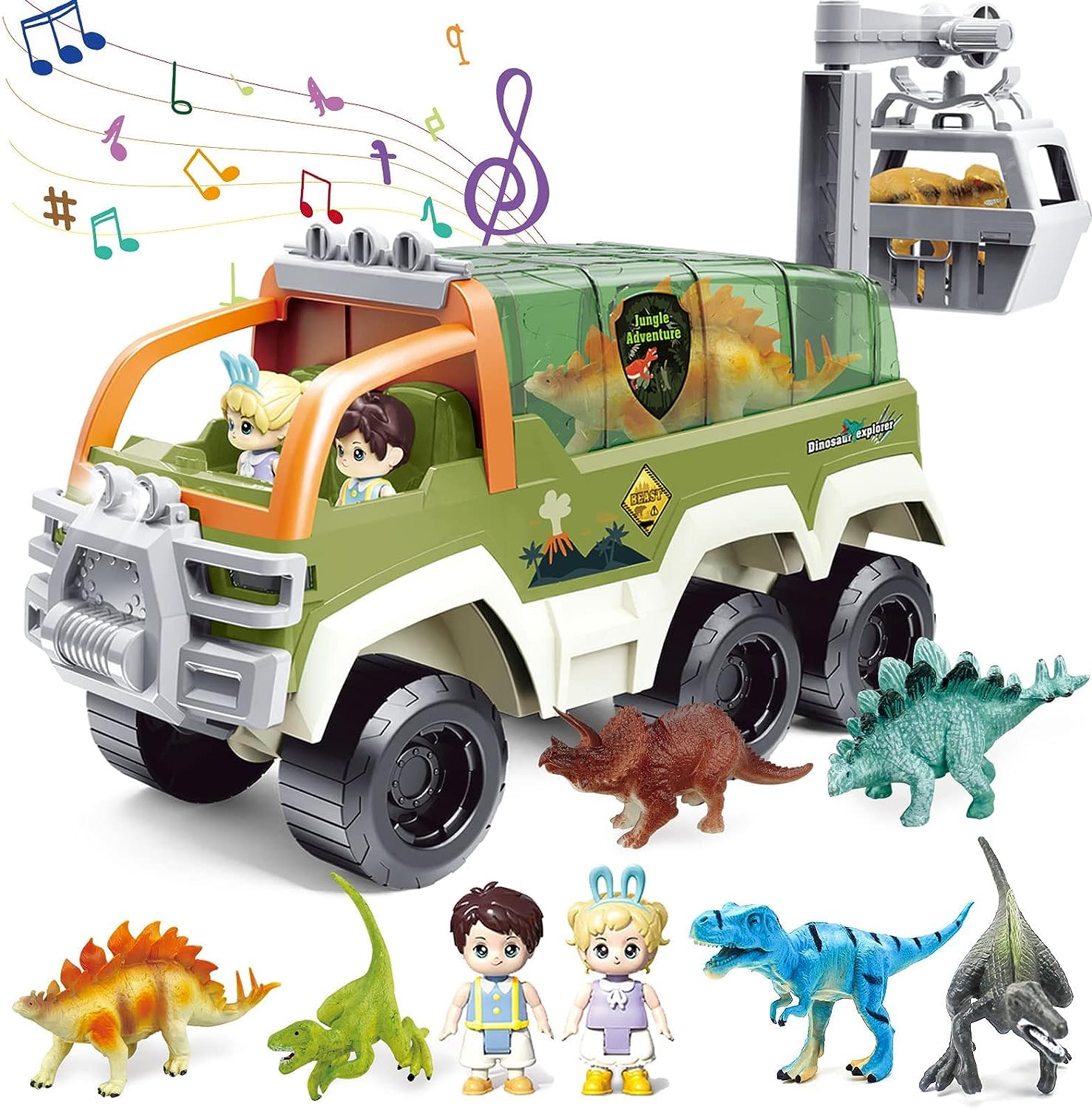 Toddler Toys for 3 4 5 6 Years Old Boy, Dinosaur Truck Toy Car Transporter Carrier Set w/Dinosaur Figures & Mini Racing Car with Sound & Light, Car Toys Set for Age 3-9 Toddlers Kids Boys & Girls