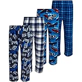 Mad Game Boys Pajama Pants - 4 Pack Boys Sleepwear Soft Micro Polar Fleece Elastic Waist Plaid Pajama Pants for Kids