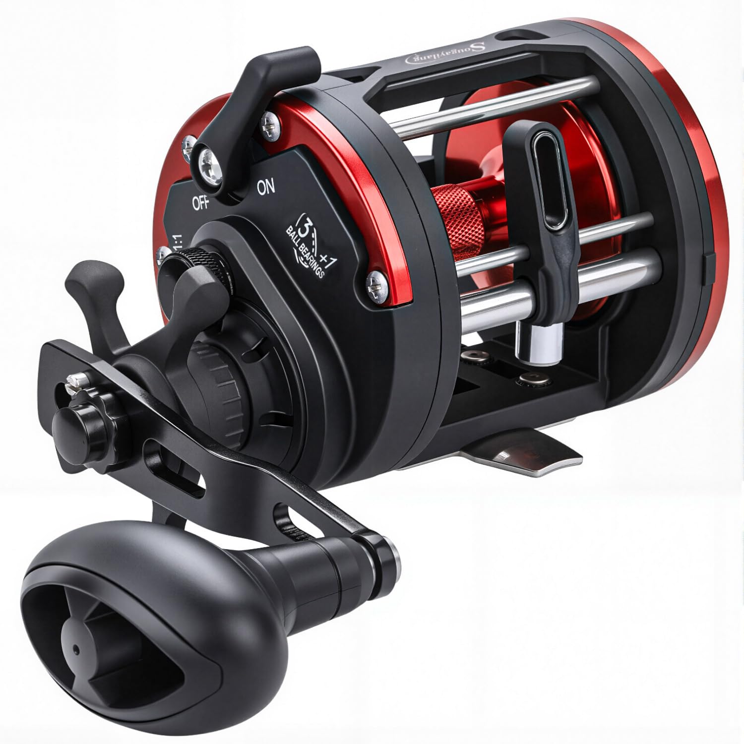 Sougayilang Trolling Reel, Level Wind Conventional Reel Graphite Body Fishing Reel, Round Baitcasting Reel，Durable Stainless-Steel, 35Lbs Max Drag Large Line Capacity Fishing Reels40R