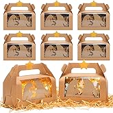 AmazingSpark 12 Sets Christmas Favor Boxes Bulk Kraft Paper Nativity Wrapping Treat Bag with Nativity Star 6.8 x 3.5 x 3.4 Inch Christmas Cookie Boxes Large for Xmas Jesus Religious Party Favor