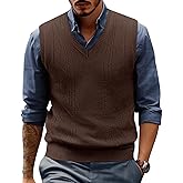 PJ PAUL JONES Mens Sweater Vest V Neck Cable Knitted Casual Sleeveless Pullover Sweaters