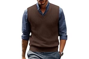 PJ PAUL JONES Mens Sweater Vest V Neck Cable Knitted Casual Sleeveless Pullover Sweaters