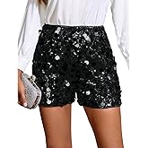 AMPOSSTO Women Girls Sparkly Sequin Mini Shorts Shiny Elastic High Waisted Party Festival Shorts Rave Outfits