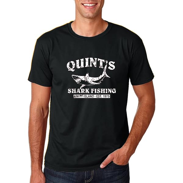 thumbnail image 2 of Quint’s Shark Fishing Jaws Retro Amity Tee – Men’s Black Short Sleeve Gildan 1412 2 of 4