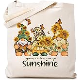 TSIIUO Women's Sunflower Gnome Canvas Tote Bag Funny Garden Gnome Lover Gifts Fall Reusable Grocery Shopping Bag