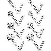 Lsnevsie 18G 20G 22G Astm F136 Titanium Nose Rings Studs Piercing Jewelry for Women Men Nose Nostril Piercing Jewelry Diamond Clear CZ 1.5mm 2mm 2.5mm 3mm 4 Pair