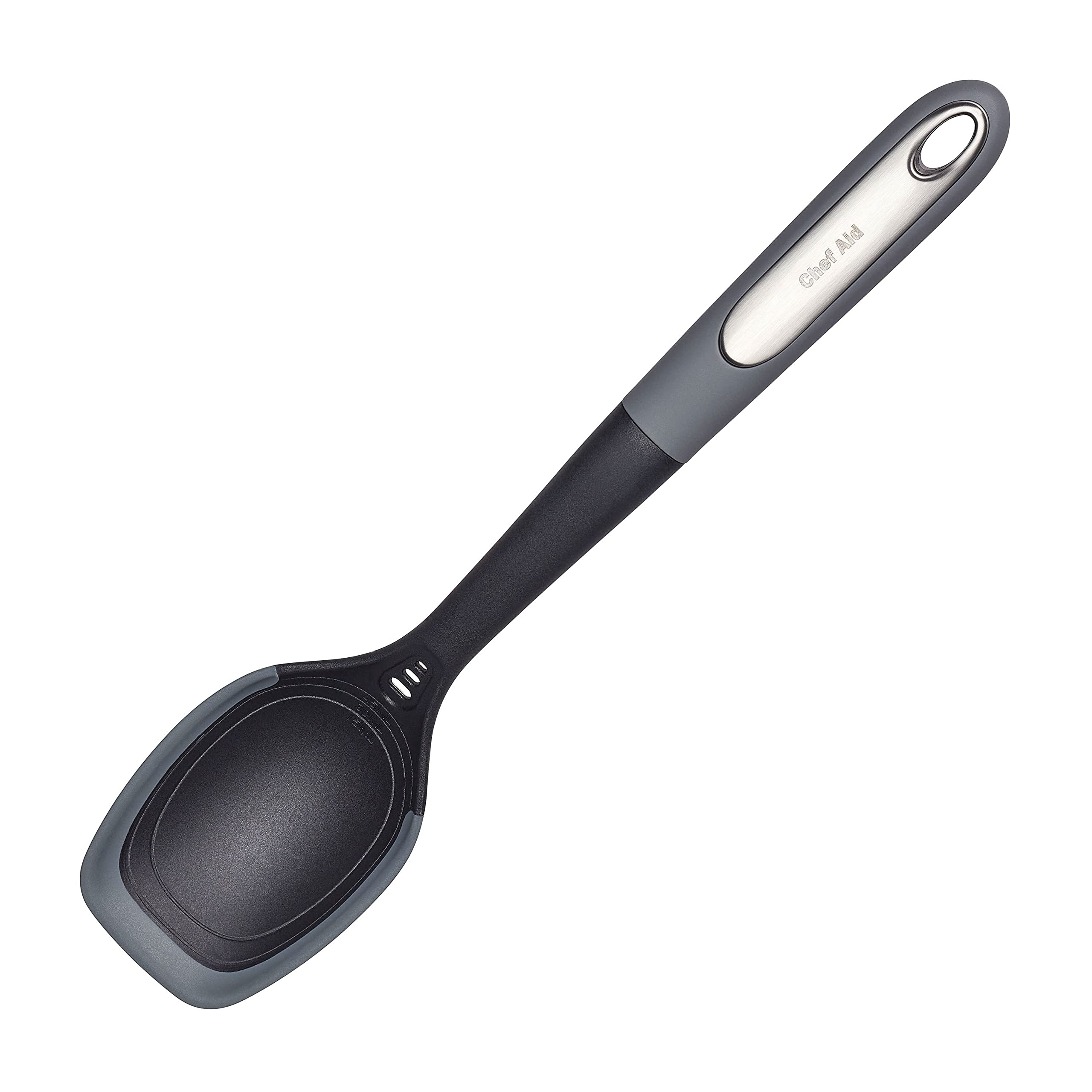 Chef Aid Nylon Serving Spoon with Measurements in Tablespoon and Millilitres, Nylon Head with Silicone Edge, Comfort Grip Handle, BPA Free and Dishwasher Safe