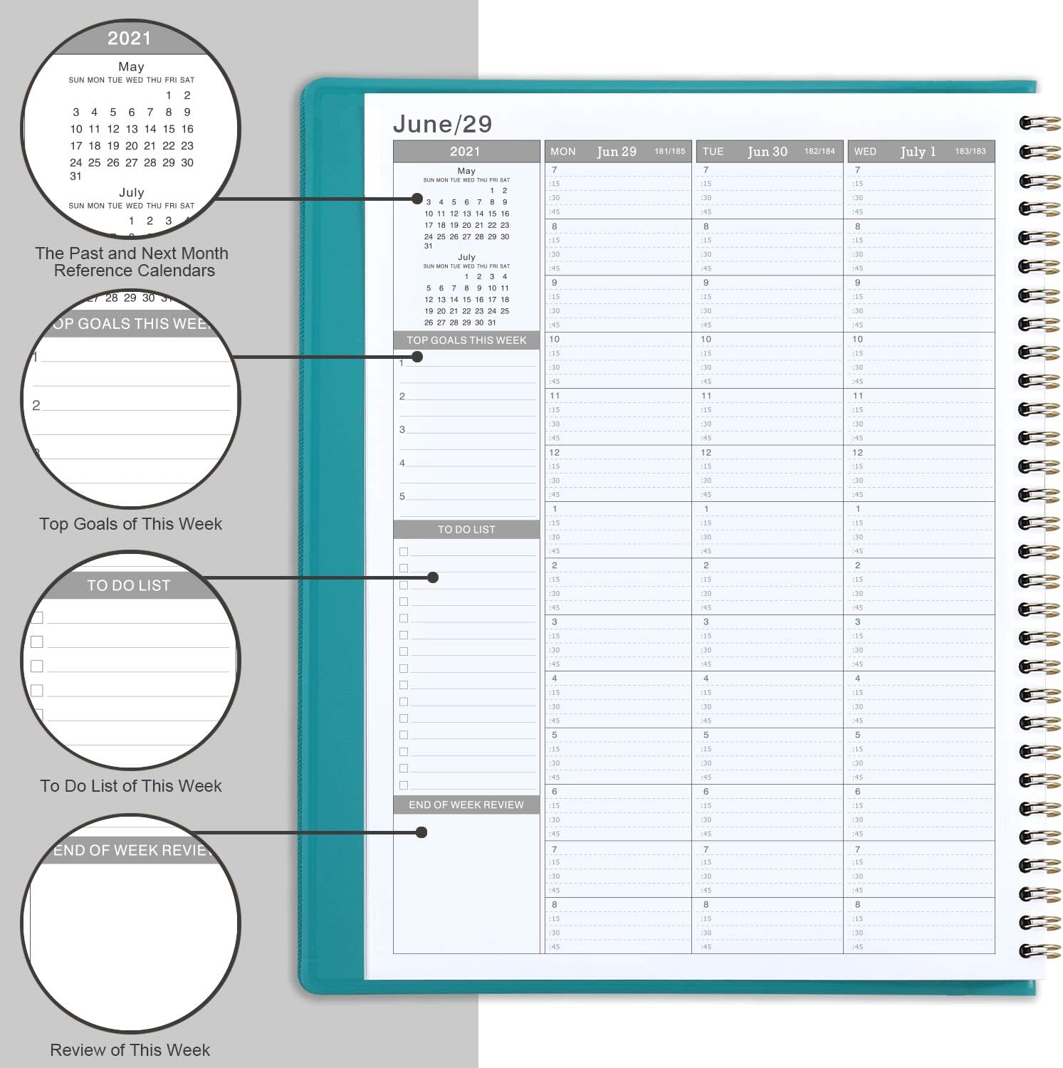 2021 Weekly Appointment Book & Planner - Daily Hourly Planner 8.4" x 10.6", Jan - Dec, 15-Minute Interval, Flexible Soft Cover, Twin-Wire Binding : Office Products