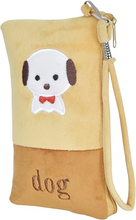 Chords Cute Little Puppy Mobile Pouch in Soft Toy Pencil Pouch with Smooth Zipper & Handle