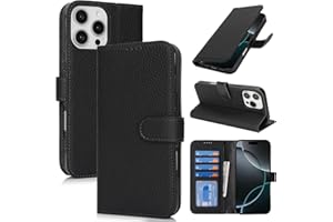 Zouzt Case for iPhone 16 Pro Max 6.9" Genuine Leather Wallet Case with 4 Card Slot, RFID Blocking Card Holder Magnetic Flip Folio Shockproof Phone Cover Women Men for iPhone 16 Pro Max- Black