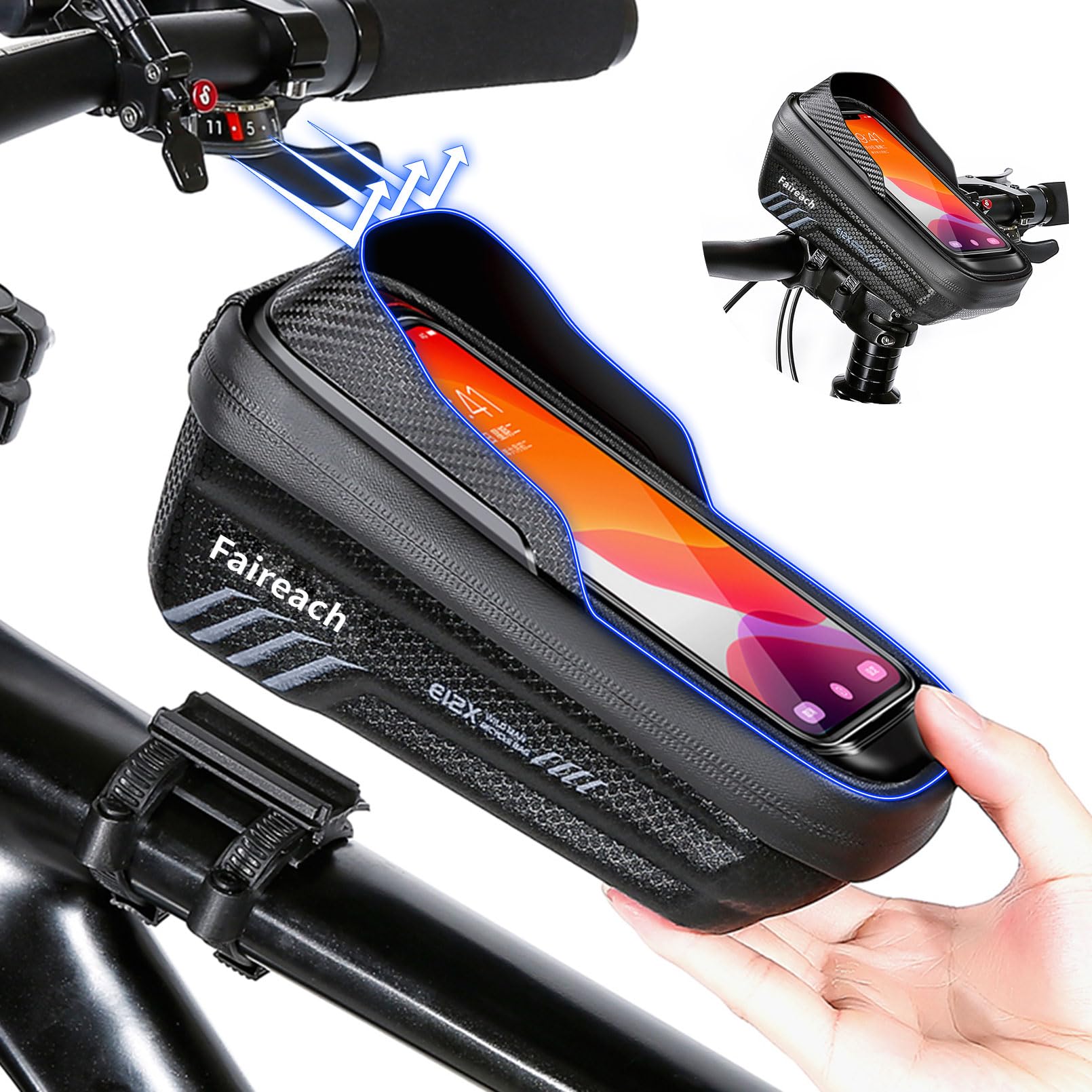 Faireach Bike Frame Bag Waterproof Bike Phone Holder with Quick Release, Bicycle Frame Top Tube Bag, Eva Handlebar Bags Cycling Accessories TPU Touch Screen with Sun-Visor and for Smart Phones 6.8''