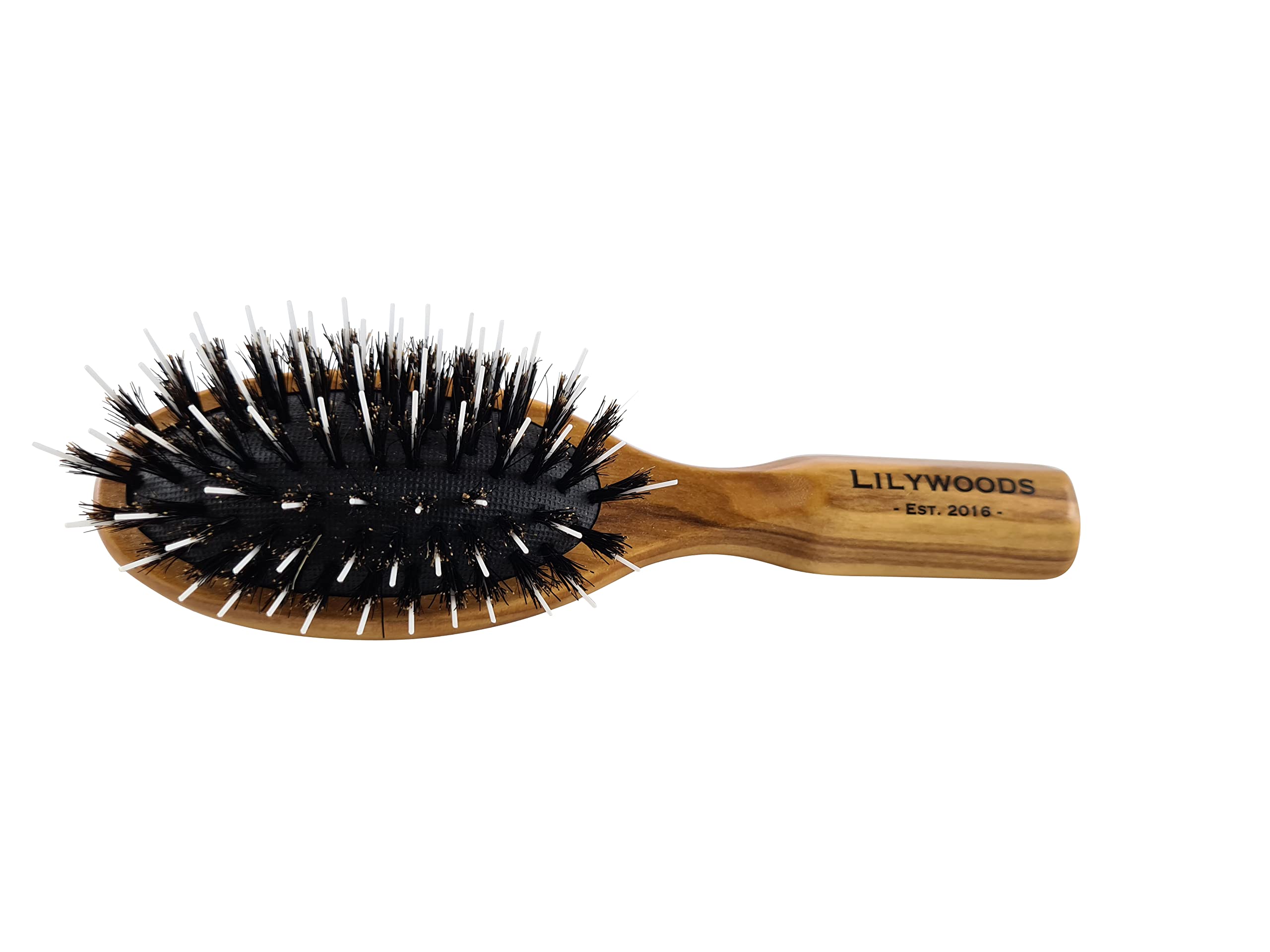 Lilywoods Travel Size Hairbrush with Rubber Cushion, Pure Boar Bristles and Styling Pins