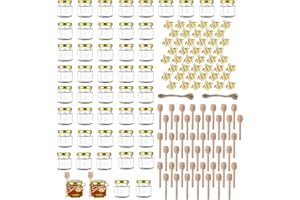 GIVAMEIHF Mini Glass Honey jars with Lids-1.5oz,48 pack Hexagon Honey Jars,Small Honey Jars with Dipper,Thank You Tags,Jutes Rope,Empty Glass Jars for Jams,Baby Shower, Wedding Favors, Party Favors