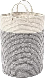 DOKEHOM Extra Großen Faltbare Wäschekörbe, Zusammenklappbaren Tunnelzug Wasserdicht Leinwand Cotton Lagerung Körbe Hemmen 15.7 Inches(D) x 19.7 Inches(H) (Weiß/Grau, L) EINWEG