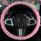 Diamond Steering Wheel Cover，14.5-15 Inch Car Steering Wheel Cover with Bling Crystal Rhinestone，Delicate and Anti-Slip Sparkly Car Wheel Protector for Women Girl，Pink