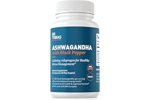 Dr. Tobias Ashwagandha Capsules, 1300mg Organic Ashwagandha Root Extract Per Serving with Black Pepper, Calming Adaptogen, Energy & Focus Supplement, 60 Vegetarian Capsules