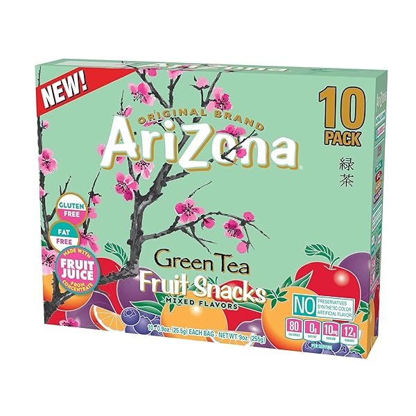 ARIZONA ICED TEA FRUIT SNACKS, GREEN TEA – 0.9 OZ, 10 COUNT BOX