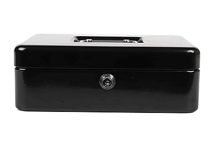 Shraddha Collections 2 Compartments Steel Cash Box with Plastic Storage (Medium Size, Black)