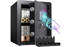 ZIWJHK 2.0 Cuft Safe Box Biometric Fire Proof Safe For Home Documents Fireproof With Gun Rack & Removable Shelf,Biometric Fingerprint With Alarm Device,Box Fireproof Waterproof for Money Jewelry