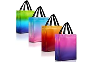 Nush Nush Rise Gradient Gift Bags – Set of 12 Mix Color Ombre Reusable Gift Bags With Holographic Finish - Colorful Party Fav
