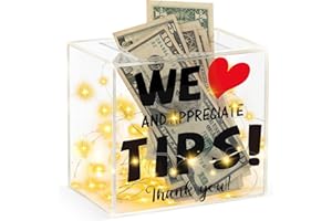 YLOLUL Light Up Tip Jar Acrylic Tip Box for Bartender Bars 6 X 5.4 X 4 Inch Tip Jar for Money Tip Collection Box Donation Suggestion Box Money Storage Container for Restaurants Musicians Driver (USB)
