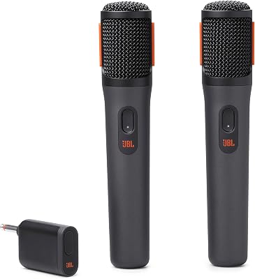 PartyBox JBLPBWIRELESSMIC - Conjunto de microfones sem fios digitais, dinâmica unidirecional, distância efetiva até 30 m, cor preta