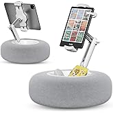 SupeDesk Tablet Stand Pillow - 360° Adjustable Kindle Holder Phone Stand, Soft Plush, Detachable Snack Bowl - Compatible with